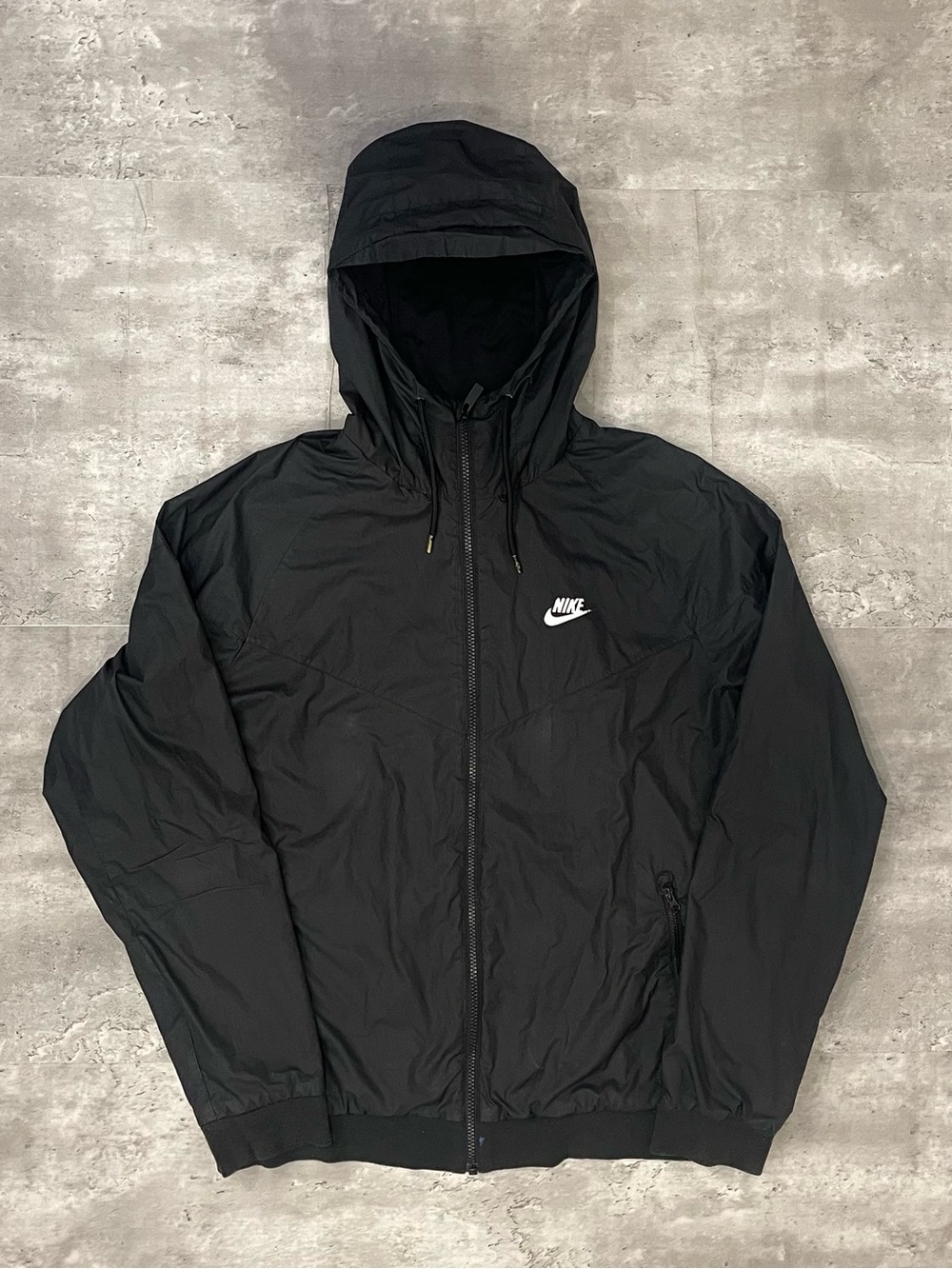 Nike Black Hooded Windbreaker Jacket Zip Up Lightweight Men's Large